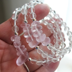 Women&#39;s Handmade BOHO Sea Glass And Clear Quartz Beaded Bracelet | Aqua Sea Glass Jewelry | Beach Wedding Jewelry | Summer Jewelry Gift