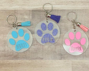 Paw Print Keychain with Tassel, Custom Keychain, Personalized Keychain, Dog Mom,  Keychain