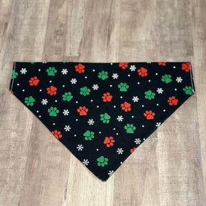 Personalized Black Holiday Paw Print Dog Bandana | Holiday Bandana | Christmas Bandana | Over the Colar Dog Bandana | Slip on Dog Bandana