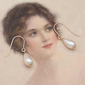White Crystal Pearl Drop Earrings - 14K Gold Filled - Bridal Wedding Jewelry