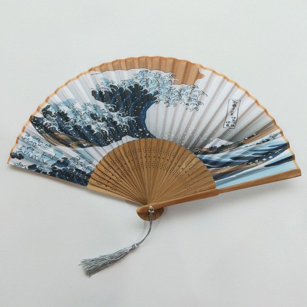 Flow: Traditional oriental bamboo and silk folding handfan, fashion accessories, unique gift, Japanese hand fan