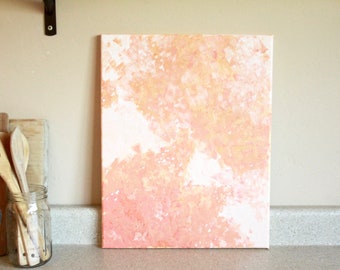 pink abstract original painting, 17x20" small wall art, pink and orange painting, stretched canvas art, acrylic abstract painting