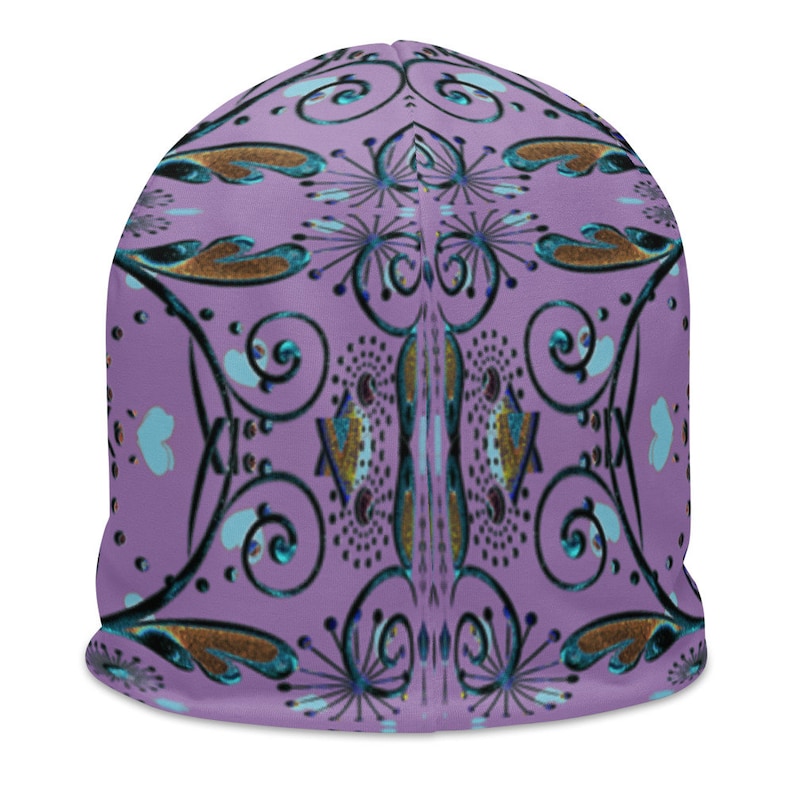 Purple Beanie w Large Vines