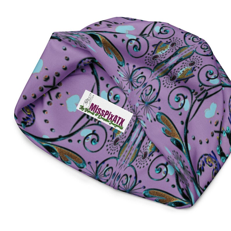 Purple Beanie w Large Vines