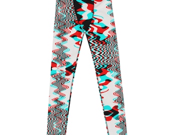 Glitch Switch Men’s Leggings – Red & Cyan Trippy Wave Print Pants