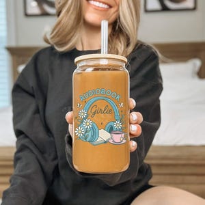 Audio Book Girlie Glass Tumbler | Bamboo Lid and Glass Straw Included | Bookish Lover