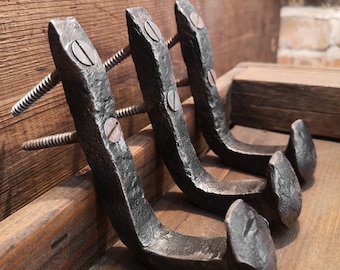 3 Hand forged old Railway Spike Hooks  -  Reclaimed - Vintage - Gift - Rustic - Coat hangers - Organize - Hat