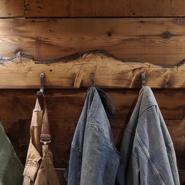 Mountain Railway Coat rack - Hand forged hooks - Reclaimed horse wood - Rustic - Hangers - barnwood