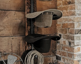 Porte-chapeaux de cow-boy rustique forgé à la main - Cadeau - Ranch/grange - Western