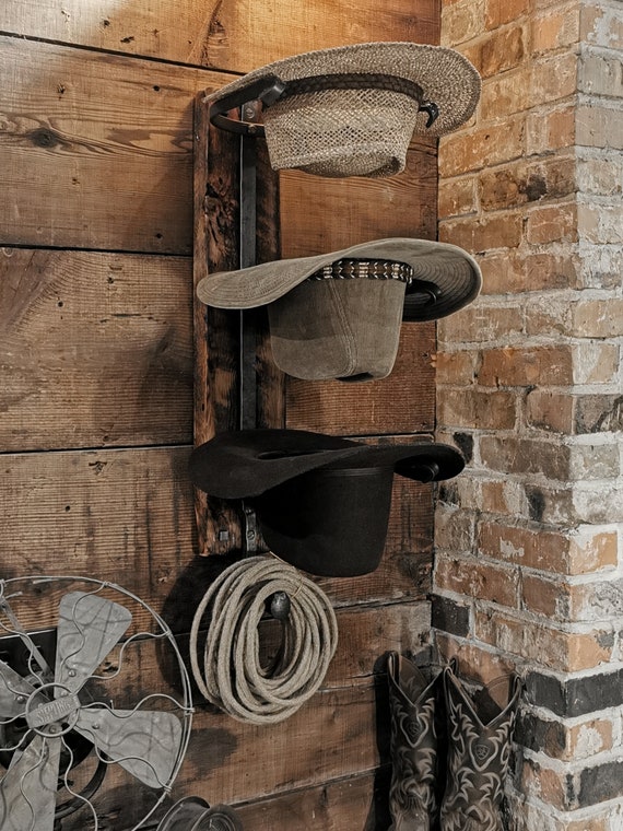 Rustic Hand Forged Cowboy Hat Rack Gift Ranch/barn Western 