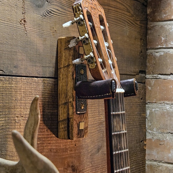 Hand forged Guitar Wall Hanger - Gift - Handstitched - Rustic - Quality