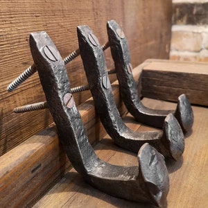 3 Hand forged Railway Spike Hooks  -  Reclaimed - Vintage - Gift - Rustic