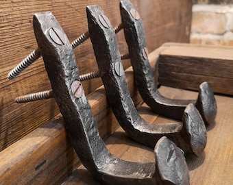 3 Hand forged Railway Spike Hooks  -  Reclaimed - Vintage - Gift - Rustic