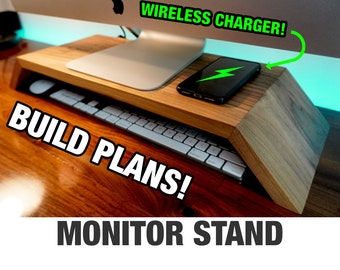 Soporte de monitor iMac con carga inalámbrica Planes de carpintería Monitor elevador con estante Soporte de monitor iMac Planes de construcción Descarga instantánea
