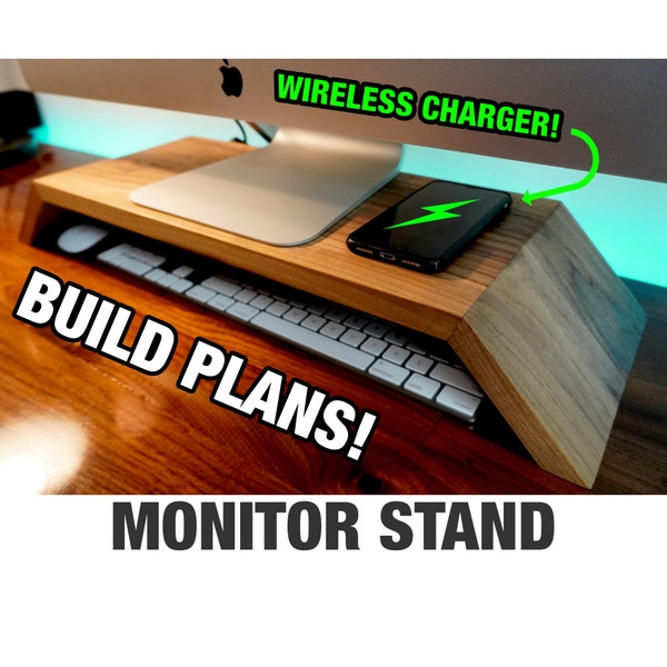 iMac Monitor Stand With Wireless Charging Woodworking Plans Monitor Riser with Shelf iMac Monitor Stand Build Plans Instant Download