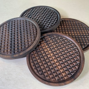 Walnut Coaster Set Handcrafted Patterned Coasters in Solid Walnut