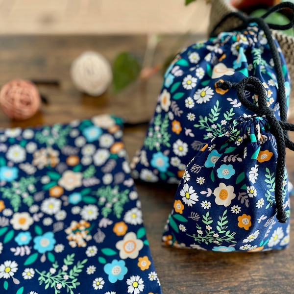 Geschenkbeutel Stoff | Stoffbeutel Zugband | Säckchen Baumwolle | Geschenktasche | Geschenkverpackung blau Blumen