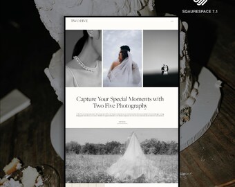 Plantilla web para fotógrafo de bodas, portafolio de fotografía de lujo, plantilla editorial de Squarespace 7.1 para creativos.