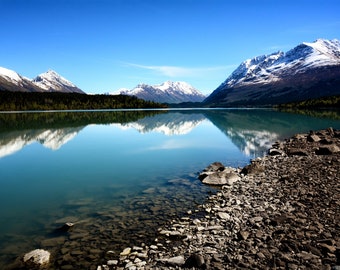 Landscape Photography Alaska Mountain Print Rustic Decor Fine Art Nature Print Lake Picture Wilderness Cabin Decor Large Wall Art
