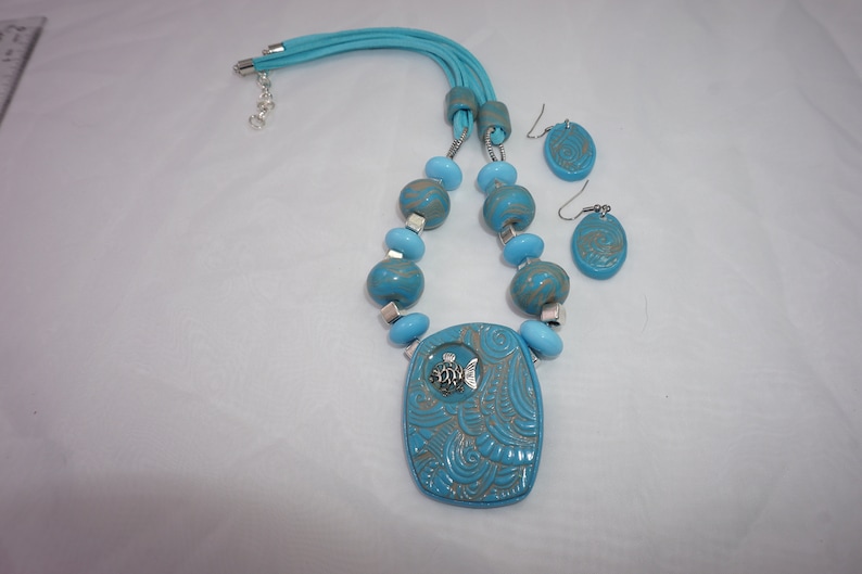Beach themed polymer clay statement jewelry set