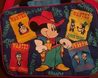 Vintage 90s Disney Mickey And Friends Western Cowboy Overnight Bag