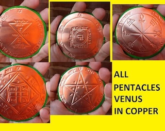 TOUS les Pentacles VENUS, sculpter en métal CUIVRE vénus, 5 talismans vénus taille 7,5cm salomon
