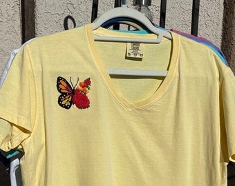 butterfly shirt, floral butterfly, embroidered butterfly