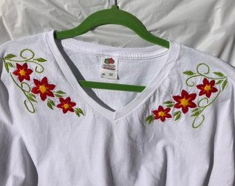 Embroidered floral shirt, floral t-shirt, embroidered t-shirt