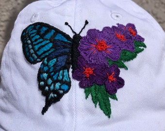 Butterfly hat, floral hat, summer hat, spring hat, garden hat, ladies hat