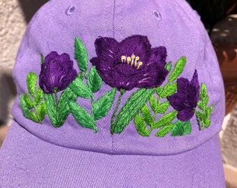 Hand embroidered floral hat, embroidered floral hat, floral hat, spring hat
