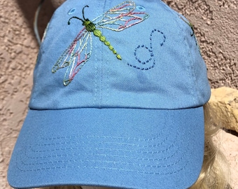 Dragonfly hat, embroidered dragonfly hat, spring hat