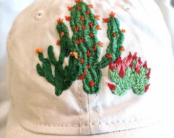 Hand Embroidered cactus hat, succulent hat, southwest hat