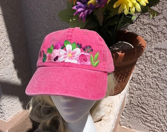 Embroidered floral hat, flower hat