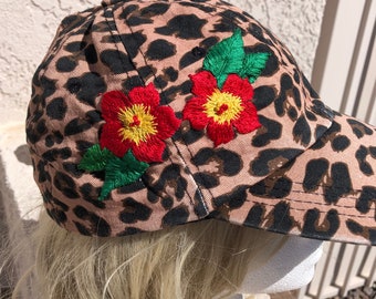 Floral hat, ponytail hat, leopard print, summer hat