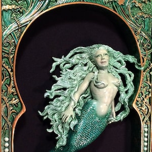 Marin - 12.5" Mermaid Wall Hanging - Cast Hand Sculpted Figurine - Painted