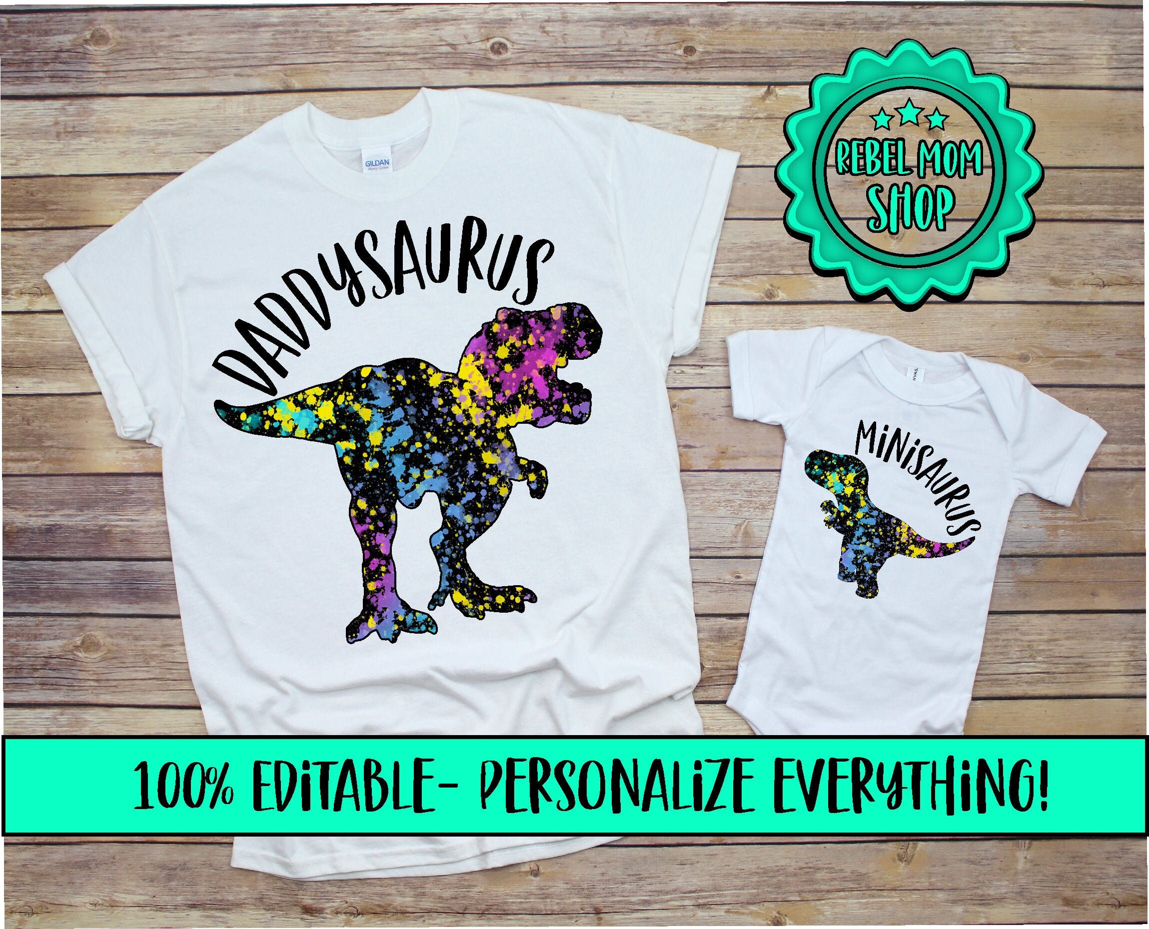 dad and son matching dinosaur shirts