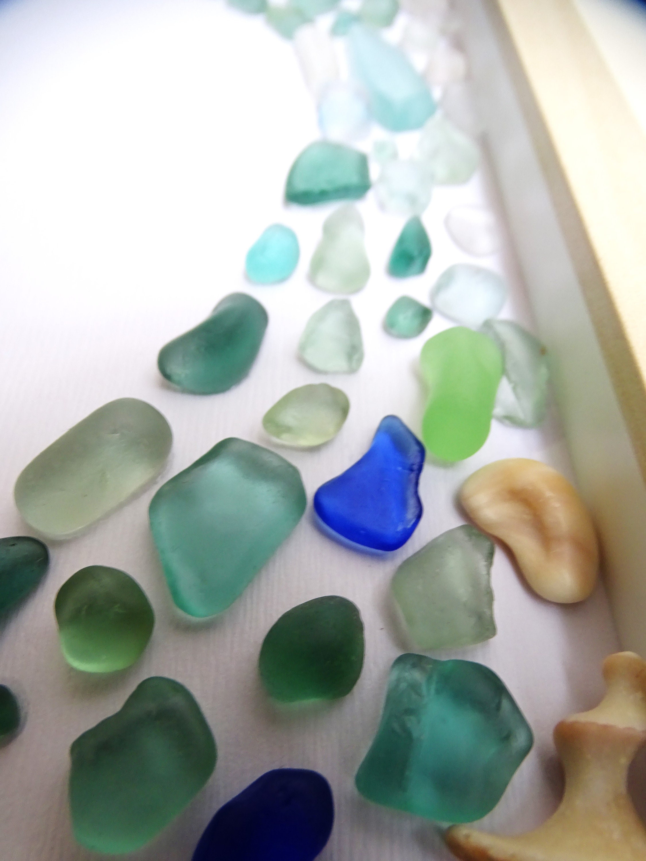 Sea Glass Wave in a Shadow Box Frame, 12.5''X 9'' 32 X 23 Cm/handmade