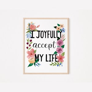 Joyful Acceptance Watercolor Art Print Floral Christian Artwork Encouraging Quotes Grief Gift IVF Infertility Gift Acceptance Quotes