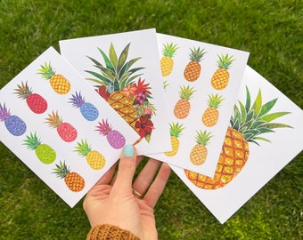 Pineapple Notecard Set of 8 Notecards, Pineapple Stationery, Watercolor Pineapple Notecards, IVF Gift, Infertility Gift, Tropical Pineapple