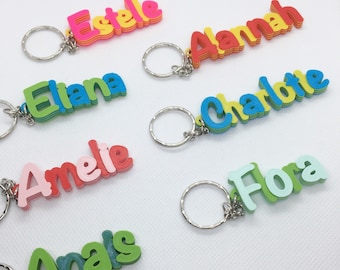 Bulk Order Multicolour Personalised Keyring, Gifts under 5, Party Bag Filler, 3D printed keychain, Keychain Favours, School Bag