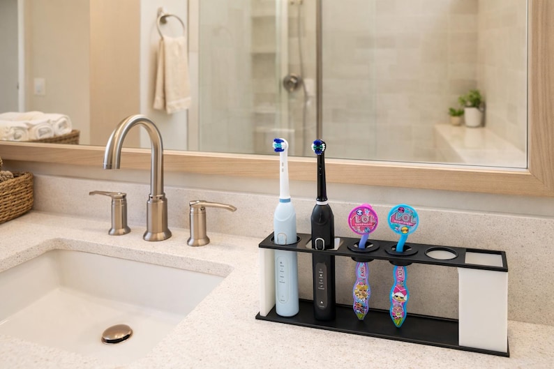 Personalised Toothbrush holder, Toothbrush stand for 5, 4, 3, 2, 1 toothbrushes, Holds electric and non electric toothbrushes image 6