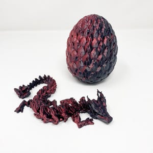 Articulated Dragon and Egg | 3D Printed Flexible Fidget Toy | Mythical Dragon | Sensory Stress Fidget | 3D Printed Dragon | Red Black Dragon
