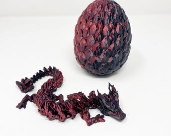 Articulated Dragon and Egg | 3D Printed Flexible Fidget Toy | Mythical Dragon | Sensory Stress Fidget | 3D Printed Dragon | Red Black Dragon