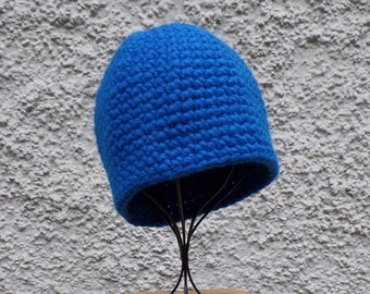 Kappe/Mütze aus Alpaka/Merino-Wolle, gehäkelt, blau, sehr warm