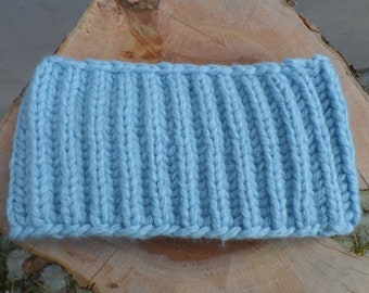 Stirnband gestrickt patent breit Merino-Alpaka-Wolle hellblau