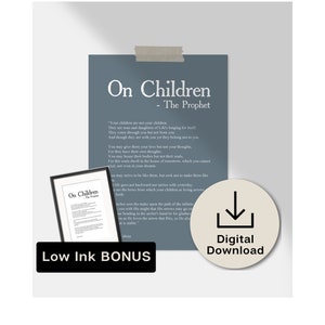 Op kinderen- Kahlil Gibran [de profeet] gedicht print, baby shower cadeau, kinderkamer print, nieuwe moeder, literatuur print, digitale print, indachtig gedicht