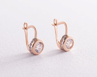 Earrings  rose gold 14K 585 CZ minimalism, Original style, original style, top earrings , girls gift,  Jewelry of Ukraine,Made with love,