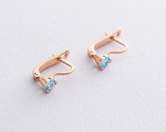 Earrings children  rose gold  14K 585 CZ minimalism, Original style, original style, top earrings , girls gift,  Jewelry of Ukraine, Drople,