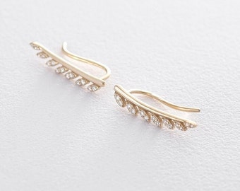 Earrings  yellow gold 14K 585 cubic zirconia minimalism,earrings Hit,gift, beauty earrings, jewelry anniversary 21 mm