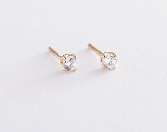 Earrings   yellow gold 14K 585 cubic zirconia minimalism,earrings Hit,gift, beauty earrings, jewelry anniversary 4 mm